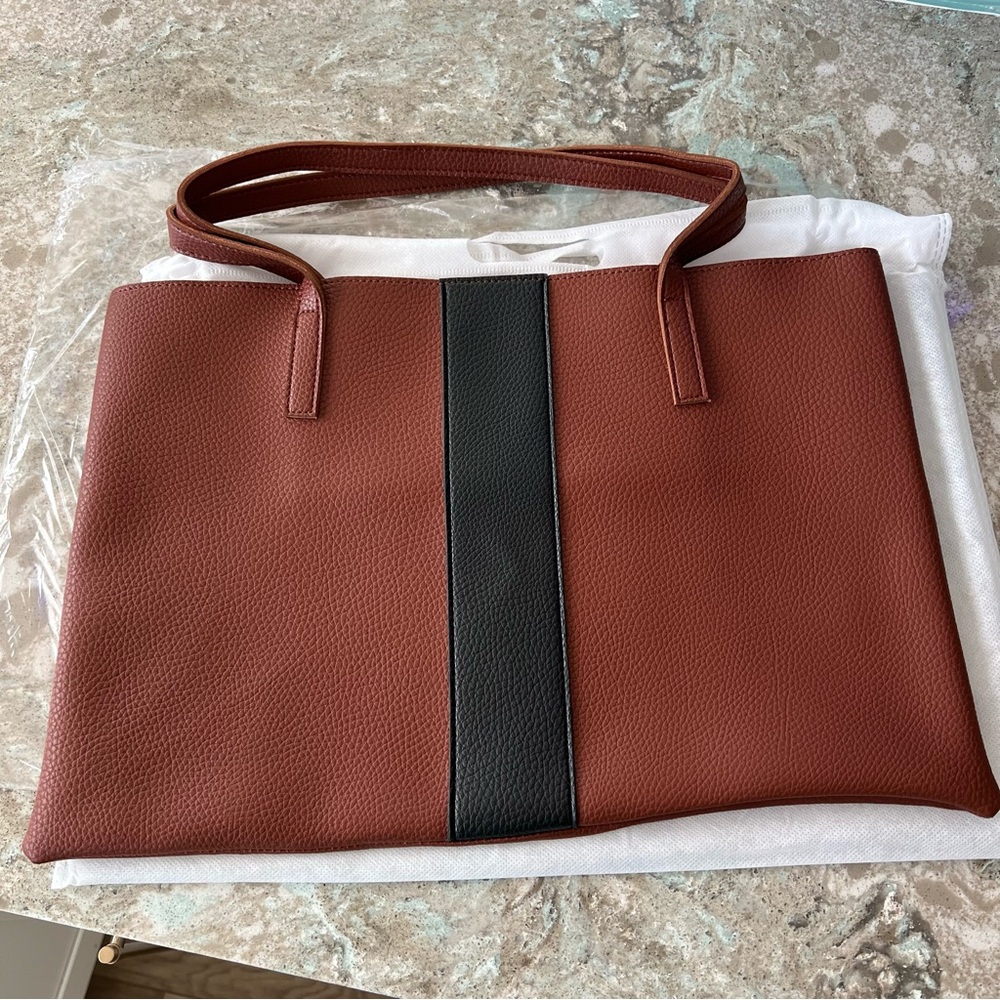 Vince Camuto Luck Tote Brown Dark Rum Leather NEW